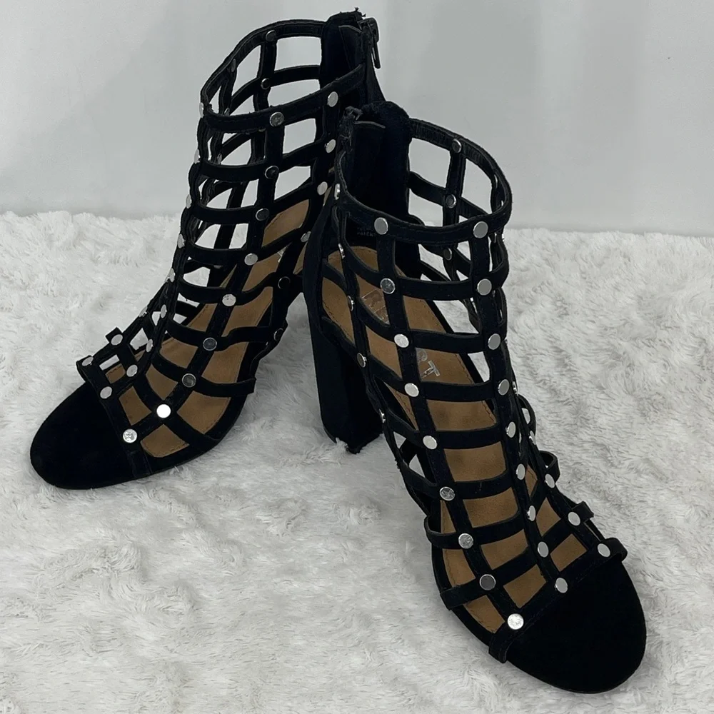 Report Black Caged Heels with Silver Accents WOMENS SIZE 8